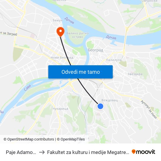 Paje Adamova to Fakultet za kulturu i medije Megatrend map