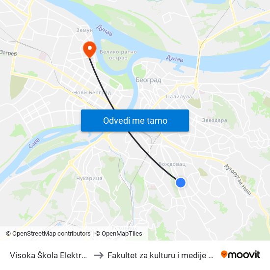 Visoka Škola Elektrotehnike to Fakultet za kulturu i medije Megatrend map