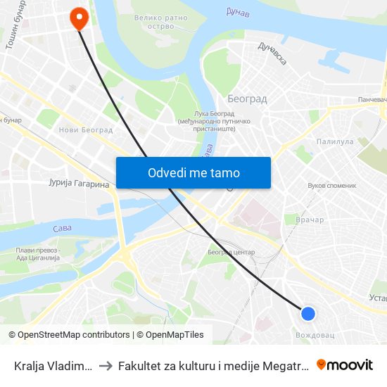 Kralja Vladimira to Fakultet za kulturu i medije Megatrend map