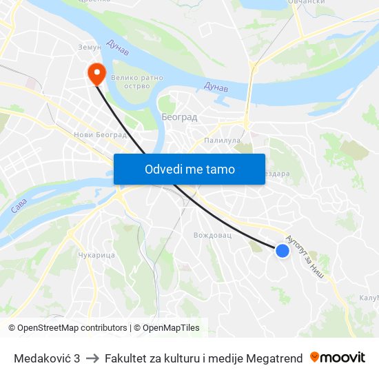 Medaković 3 to Fakultet za kulturu i medije Megatrend map