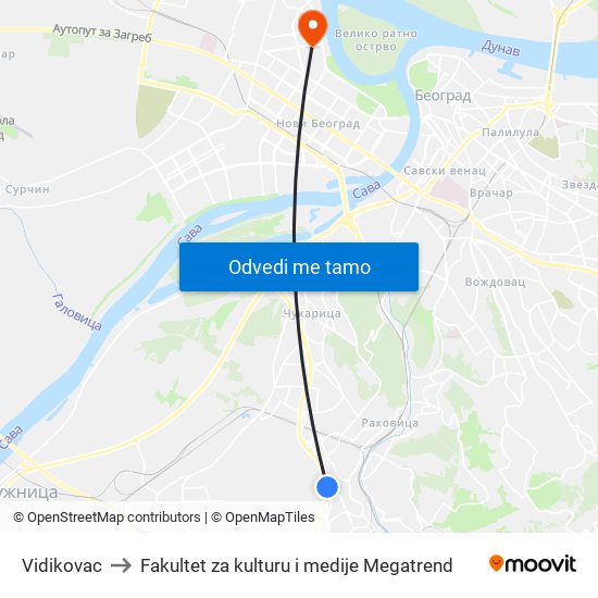 Vidikovac to Fakultet za kulturu i medije Megatrend map