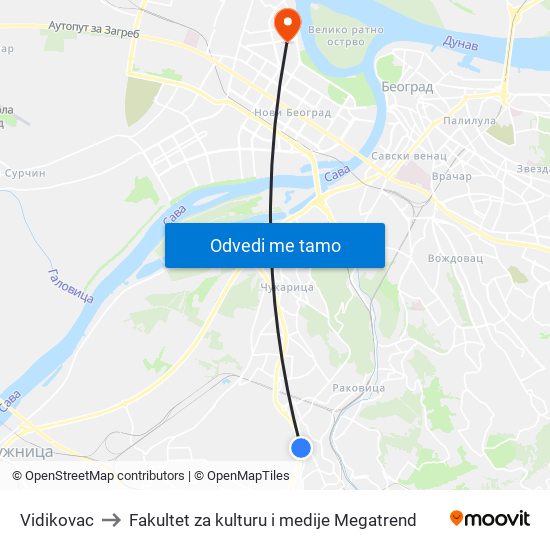 Vidikovac to Fakultet za kulturu i medije Megatrend map