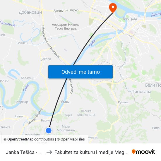 Janka Tešića - Brdo to Fakultet za kulturu i medije Megatrend map