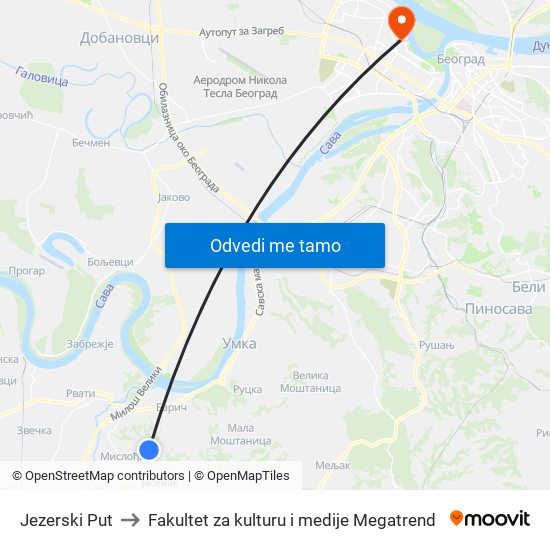 Jezerski Put to Fakultet za kulturu i medije Megatrend map