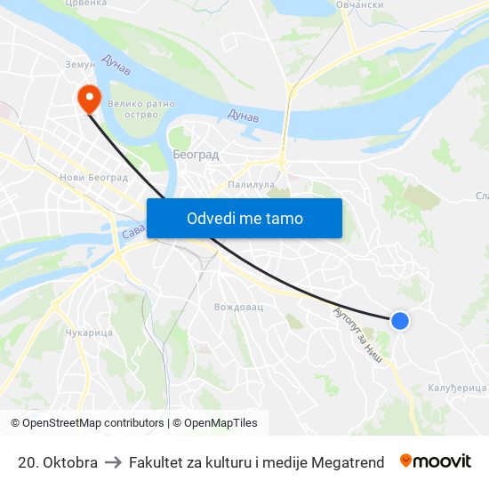 20. Oktobra to Fakultet za kulturu i medije Megatrend map