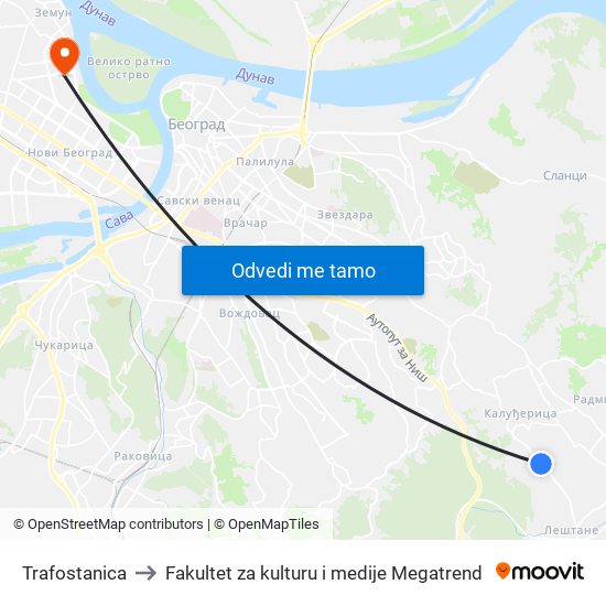 Trafostanica to Fakultet za kulturu i medije Megatrend map