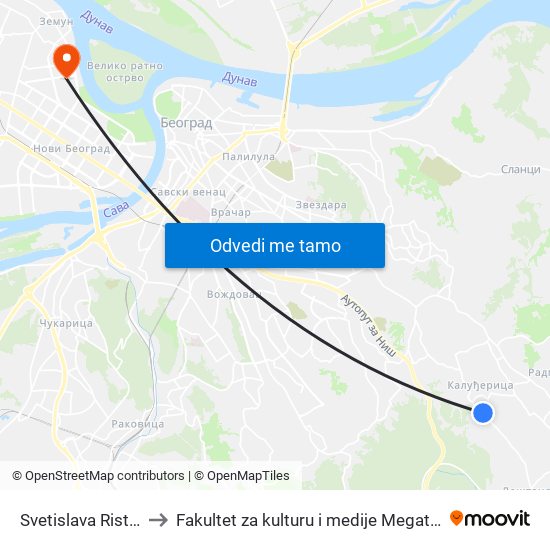 Svetislava Ristića to Fakultet za kulturu i medije Megatrend map