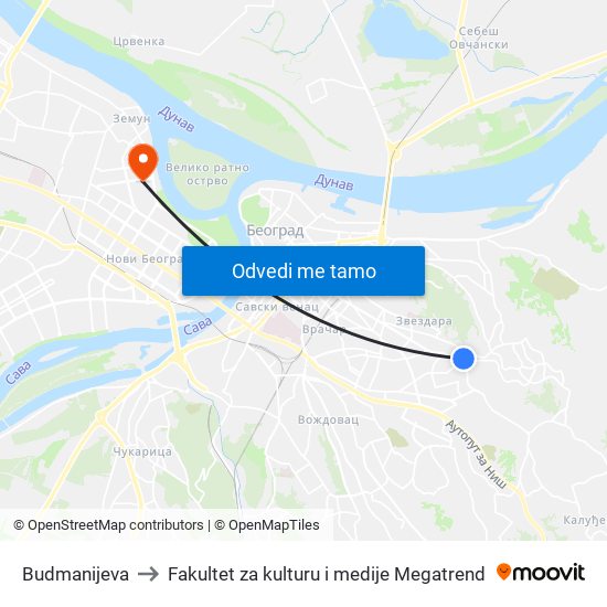 Budmanijeva to Fakultet za kulturu i medije Megatrend map