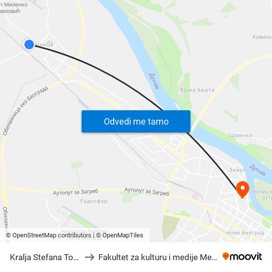 Kralja Stefana Tomaša to Fakultet za kulturu i medije Megatrend map