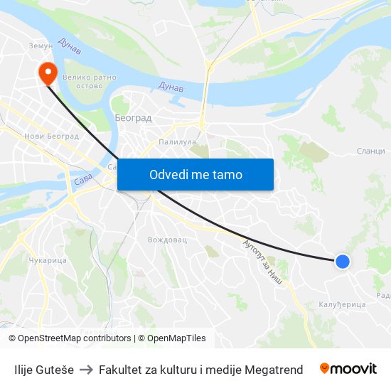 Ilije Guteše to Fakultet za kulturu i medije Megatrend map