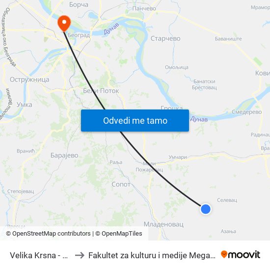 Velika Krsna - Dud to Fakultet za kulturu i medije Megatrend map