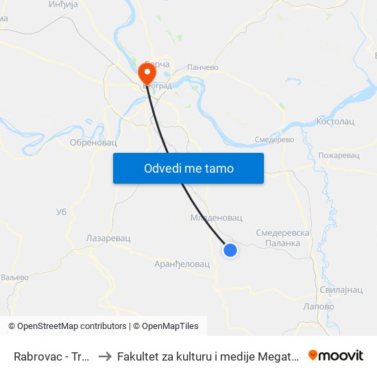 Rabrovac - Trafo to Fakultet za kulturu i medije Megatrend map