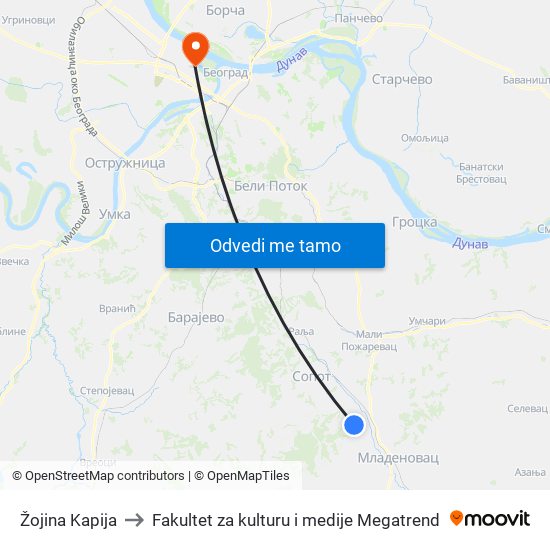 Žojina Kapija to Fakultet za kulturu i medije Megatrend map