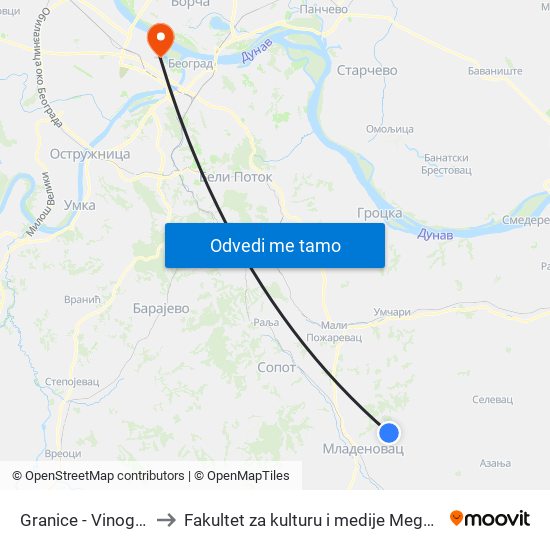 Granice - Vinogradi to Fakultet za kulturu i medije Megatrend map