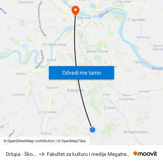 Drlupa - Škola to Fakultet za kulturu i medije Megatrend map