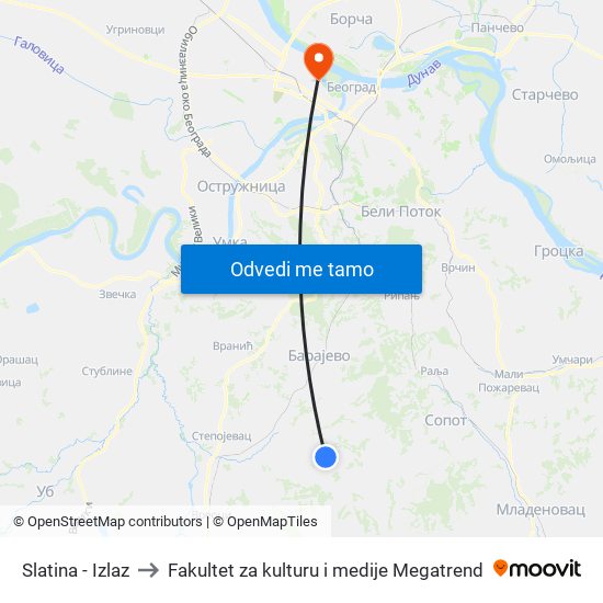 Slatina - Izlaz to Fakultet za kulturu i medije Megatrend map