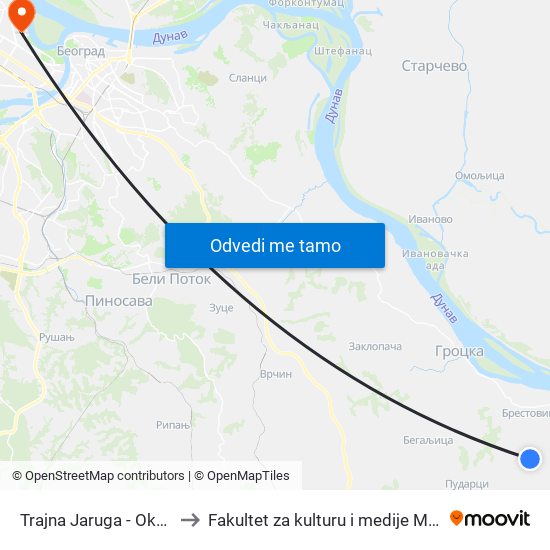 Trajna Jaruga - Okretnica to Fakultet za kulturu i medije Megatrend map