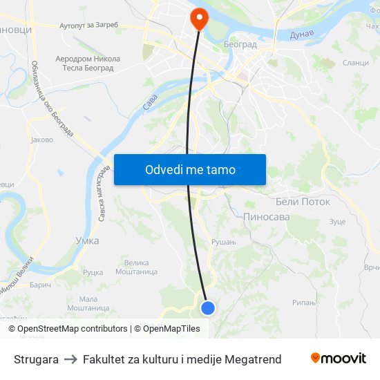 Strugara to Fakultet za kulturu i medije Megatrend map