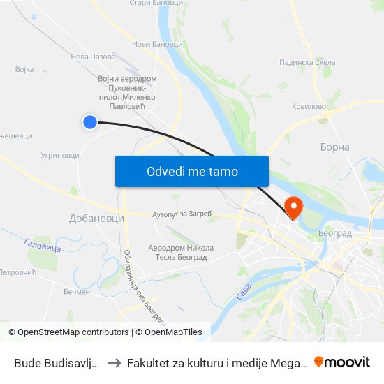 Bude Budisavljević to Fakultet za kulturu i medije Megatrend map