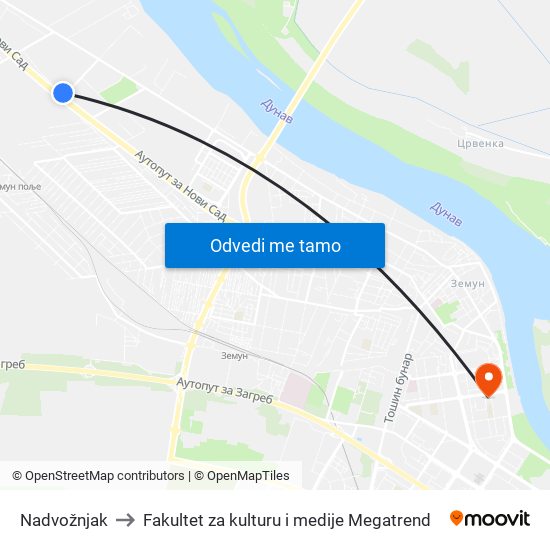 Nadvožnjak to Fakultet za kulturu i medije Megatrend map