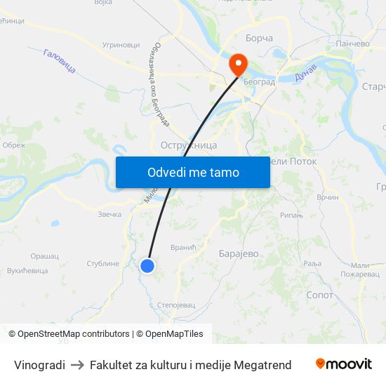 Vinogradi to Fakultet za kulturu i medije Megatrend map