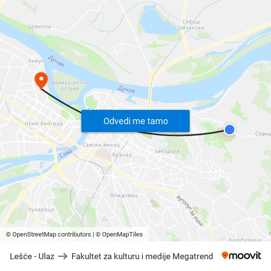 Lešće - Ulaz to Fakultet za kulturu i medije Megatrend map