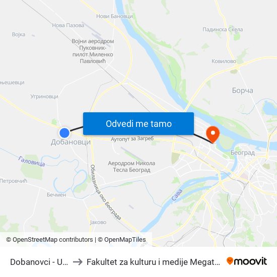 Dobanovci - Ulaz to Fakultet za kulturu i medije Megatrend map