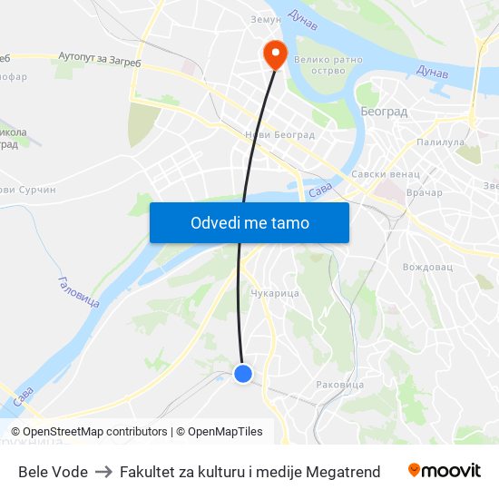 Bele Vode to Fakultet za kulturu i medije Megatrend map