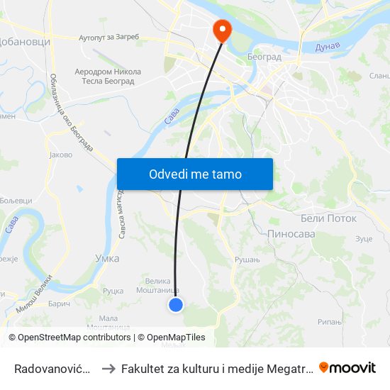 Radovanovićevo to Fakultet za kulturu i medije Megatrend map