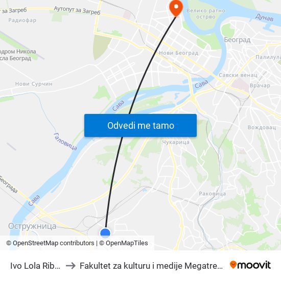 Ivo Lola Ribar to Fakultet za kulturu i medije Megatrend map