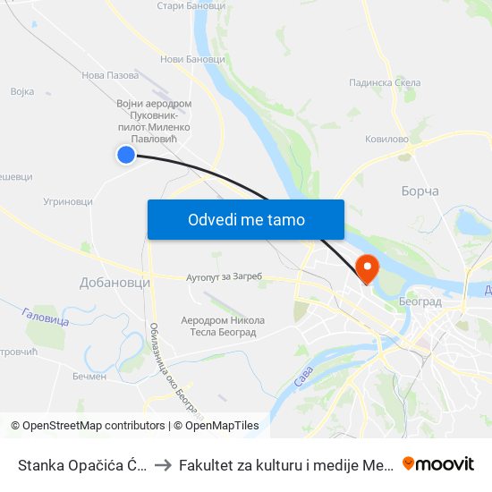 Stanka Opačića Ćanice to Fakultet za kulturu i medije Megatrend map