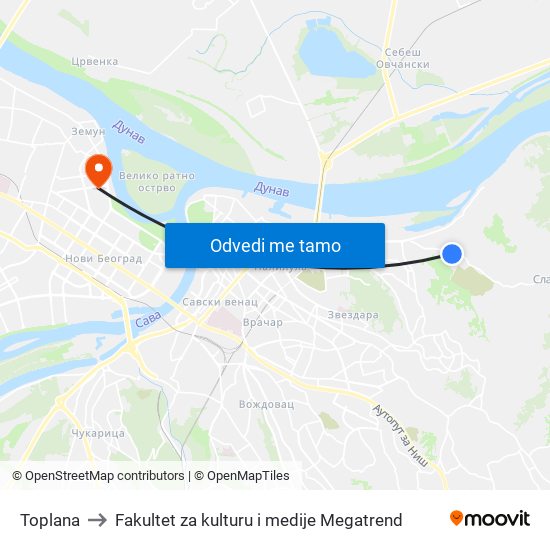 Toplana to Fakultet za kulturu i medije Megatrend map