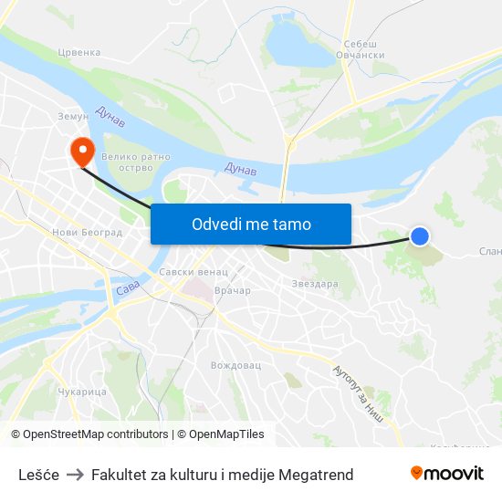 Lešće to Fakultet za kulturu i medije Megatrend map