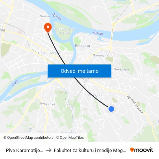 Pive Karamatijevića to Fakultet za kulturu i medije Megatrend map