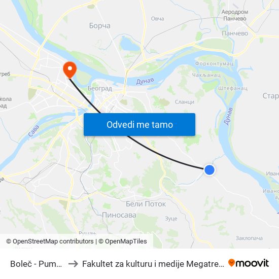 Boleč - Pumpa to Fakultet za kulturu i medije Megatrend map