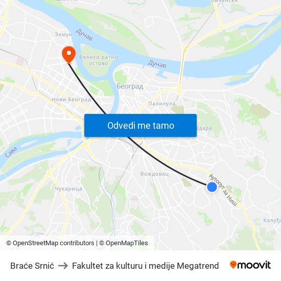 Braće Srnić to Fakultet za kulturu i medije Megatrend map