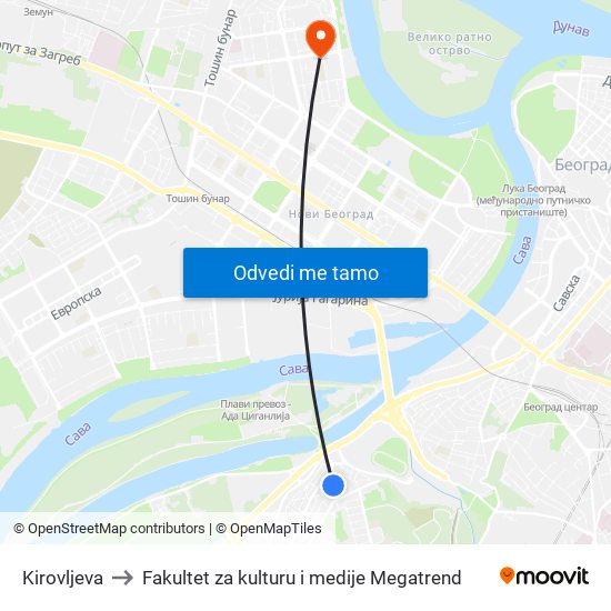 Kirovljeva to Fakultet za kulturu i medije Megatrend map