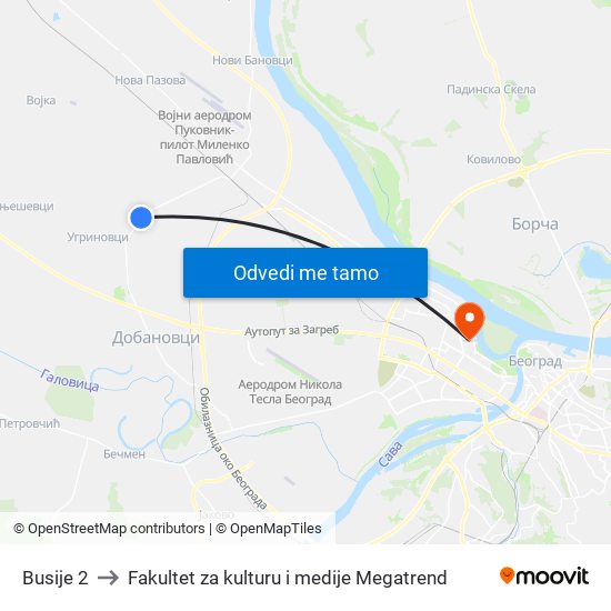 Busije 2 to Fakultet za kulturu i medije Megatrend map