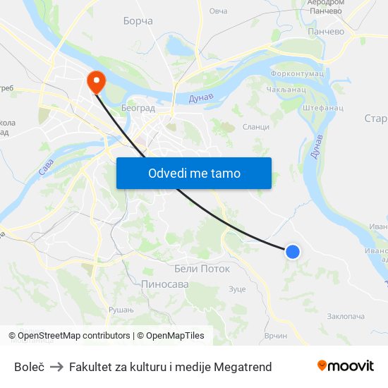 Boleč to Fakultet za kulturu i medije Megatrend map