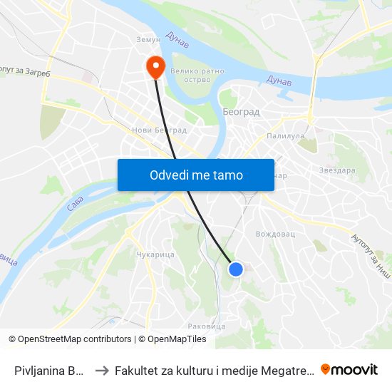 Pivljanina Baje to Fakultet za kulturu i medije Megatrend map