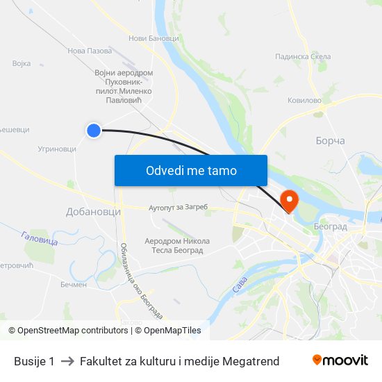 Busije 1 to Fakultet za kulturu i medije Megatrend map