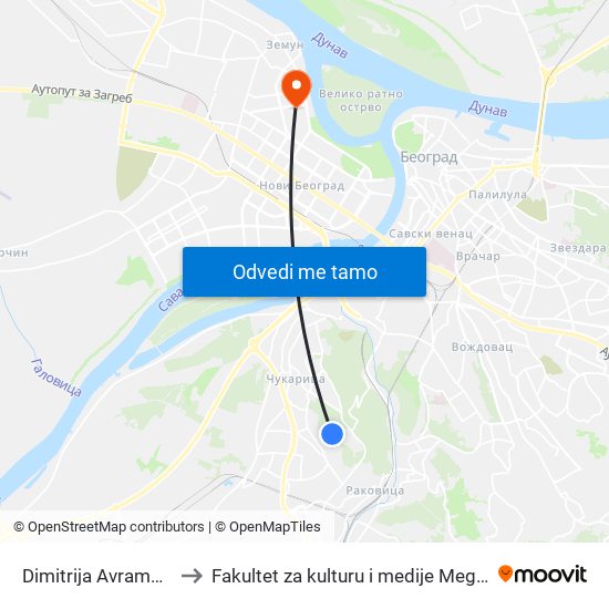 Dimitrija Аvramovića to Fakultet za kulturu i medije Megatrend map