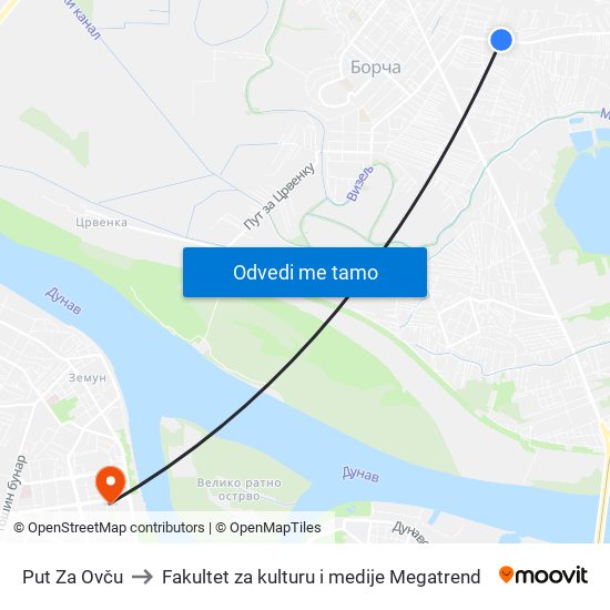 Put Za Ovču to Fakultet za kulturu i medije Megatrend map