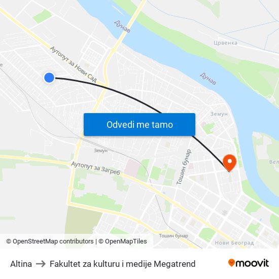 Altina to Fakultet za kulturu i medije Megatrend map