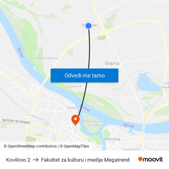 Kovilovo 2 to Fakultet za kulturu i medije Megatrend map