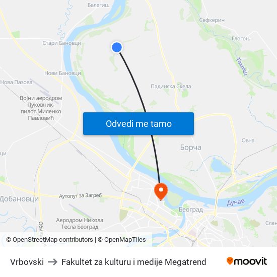 Vrbovski to Fakultet za kulturu i medije Megatrend map