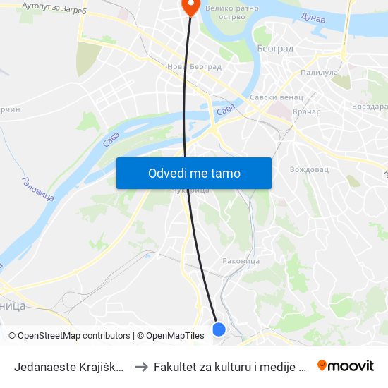 Jedanaeste Krajiške Divizije to Fakultet za kulturu i medije Megatrend map