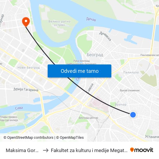 Maksima Gorkog to Fakultet za kulturu i medije Megatrend map