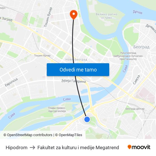 Hipodrom to Fakultet za kulturu i medije Megatrend map