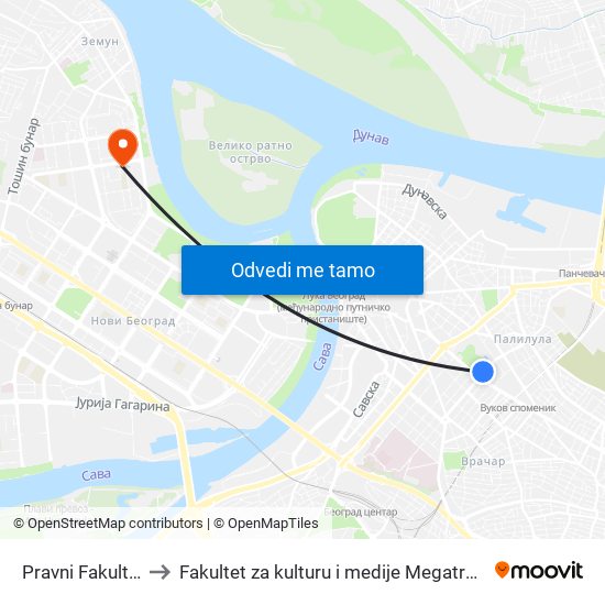 Pravni Fakultet to Fakultet za kulturu i medije Megatrend map